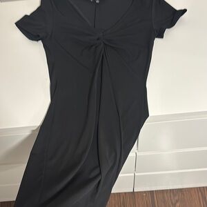Black Midi Dress with V-Neck